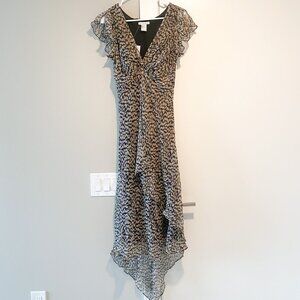 NWT Redux Y2K 100% Silk Flutter Sleeve Asymmetric Midi Dress Size 6 Forest Fairy